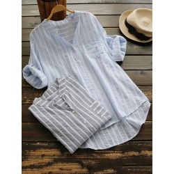 Women Stripe Long Sleeve Loose Casual Blouses