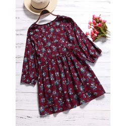 O-NEWE Women Summer Printed Floral V-Neck Shirt Vantage Blouse